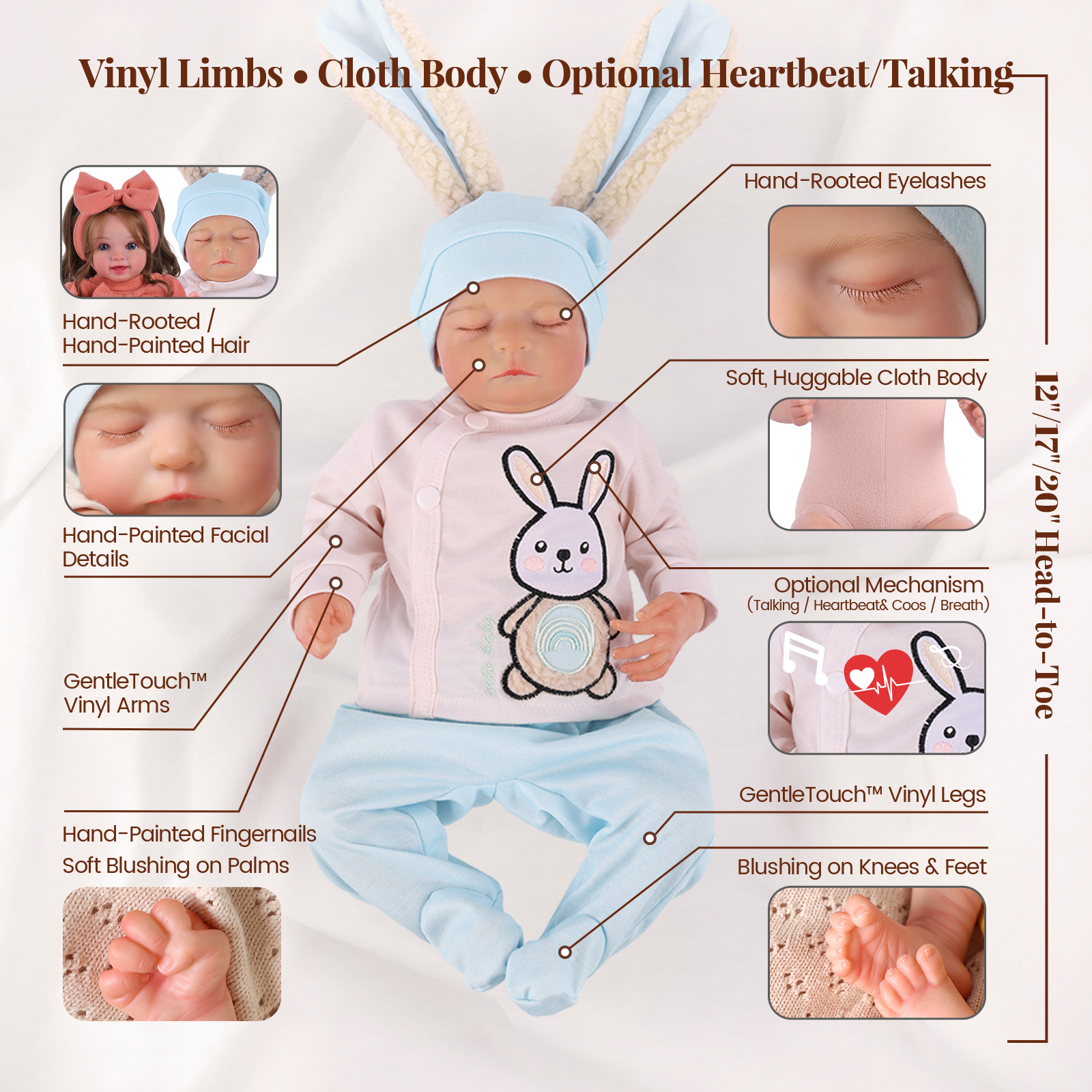 Babeside Sleeping Reborn Baby Noah 20'' Little Infant Girl Emotional Bond Companion