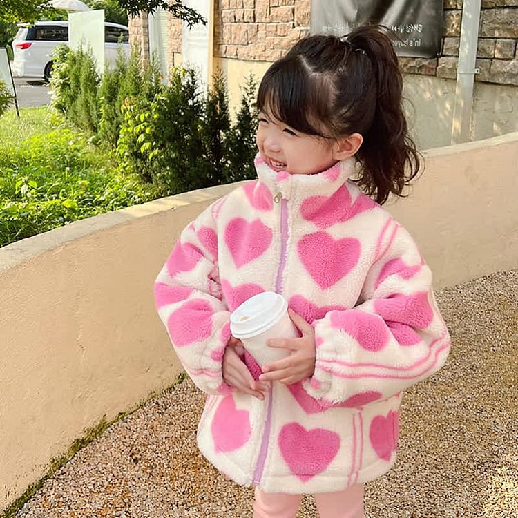 Toddler Girl Love Heart Fleece Warm Coat