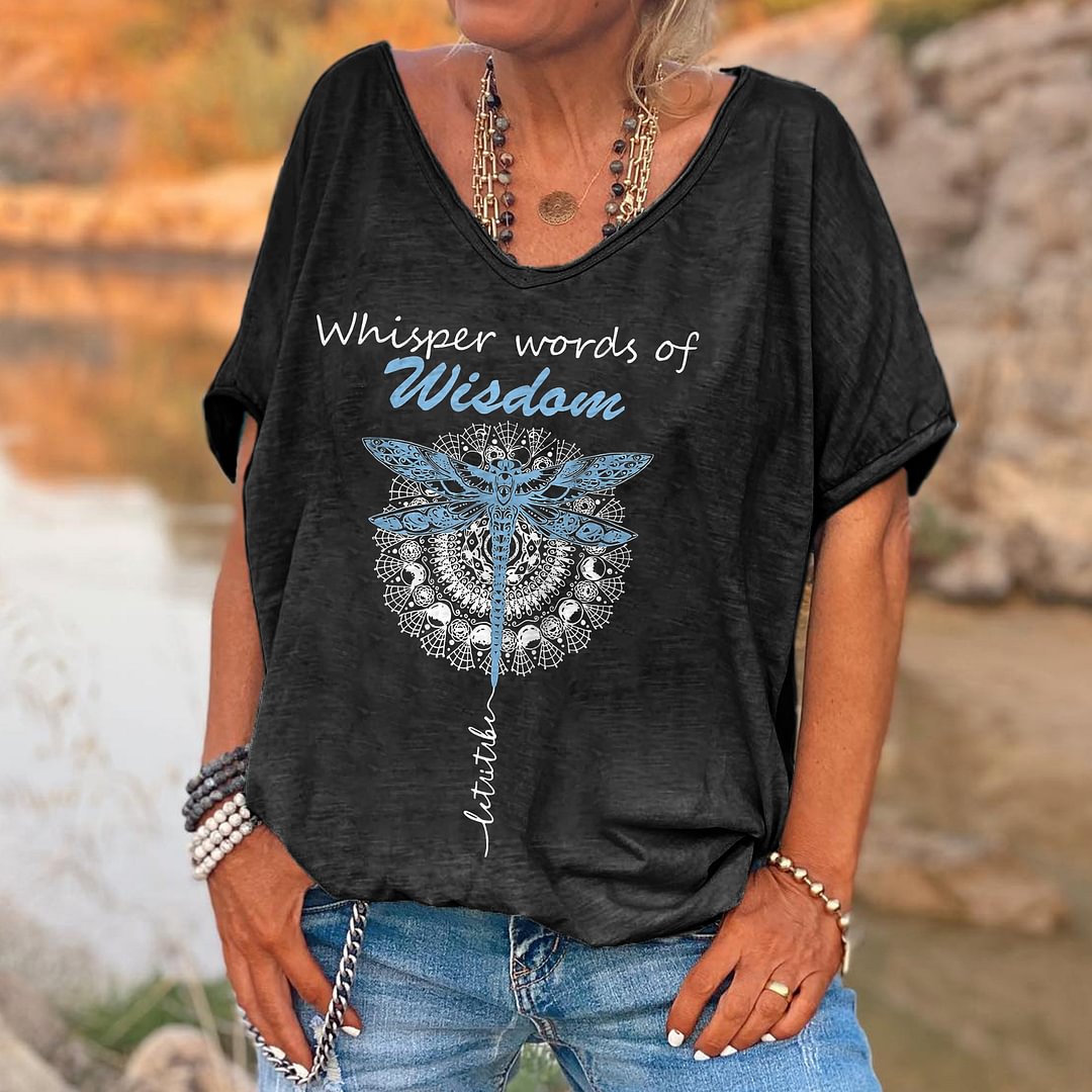 Whisper Words Of Wisdom Printed Dragonfly T-shirt