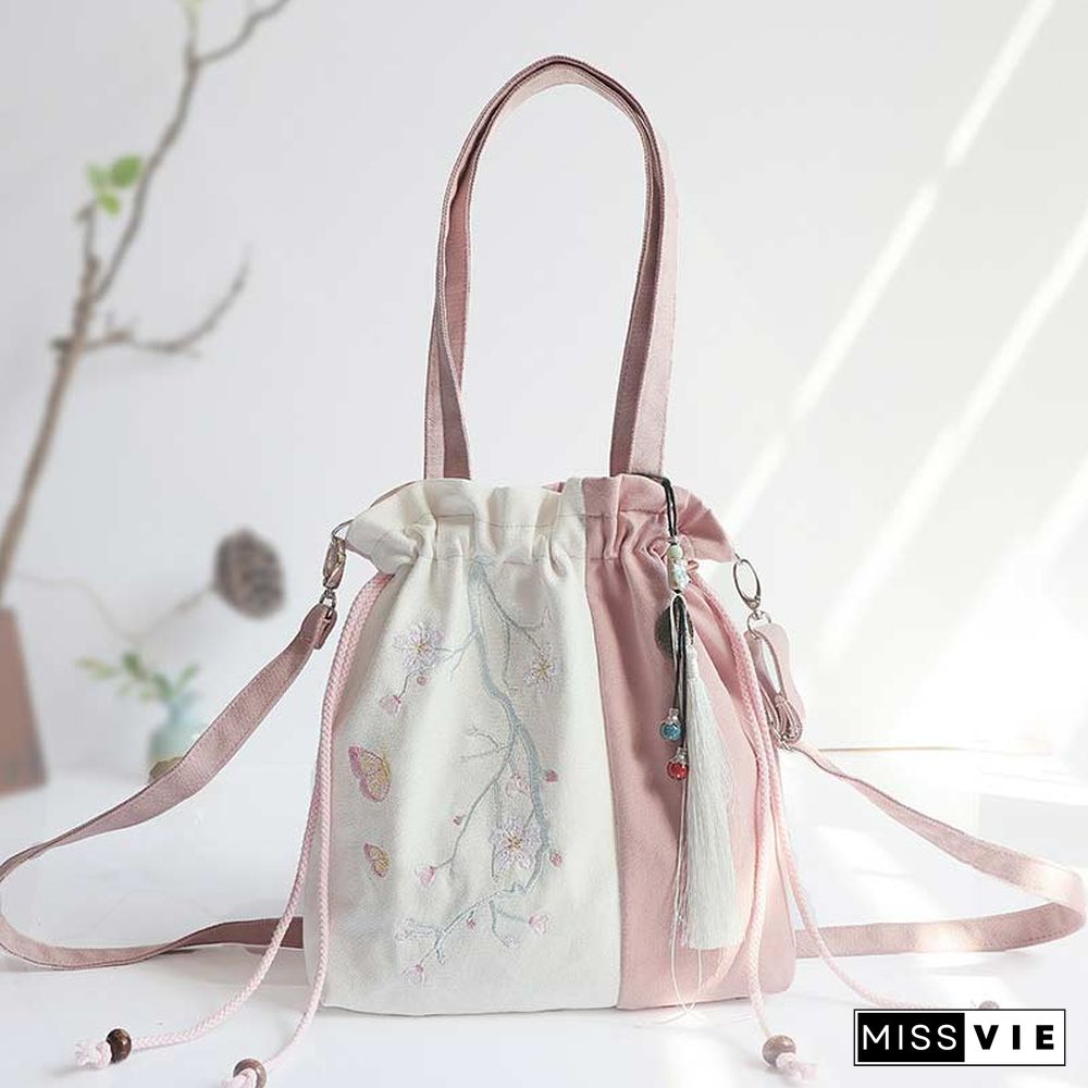 Vintage Flower Embroidery Colorblock Crossbody Bag