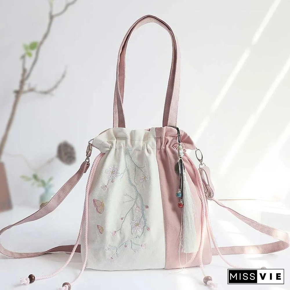 Vintage Flower Embroidery Colorblock Crossbody Bag