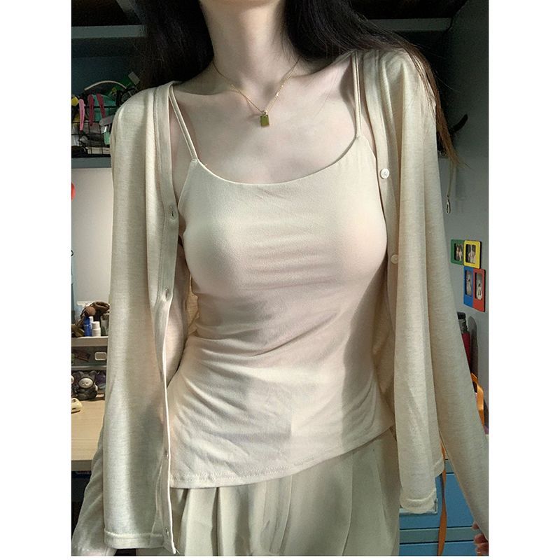Aiertu fashion outfits Sweet Hot Girl Hollow-out Knitted Cardigan Two-Piece Women's Summer Outdoor Air Conditioning Blouse Long Sleeve Top Clothes aiertu