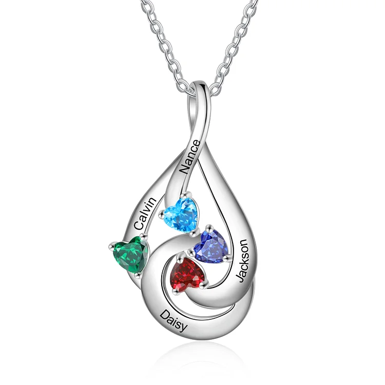 Personalized Love Necklace Custom 4 Birthstones Necklace for Her