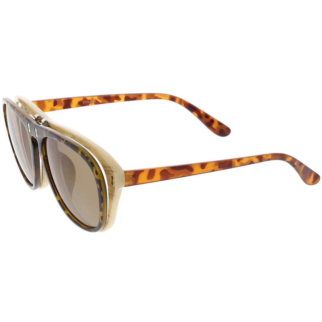 Men's Two Toned Flip-Up Aviator glasses Neutral Colored Lens 55mm