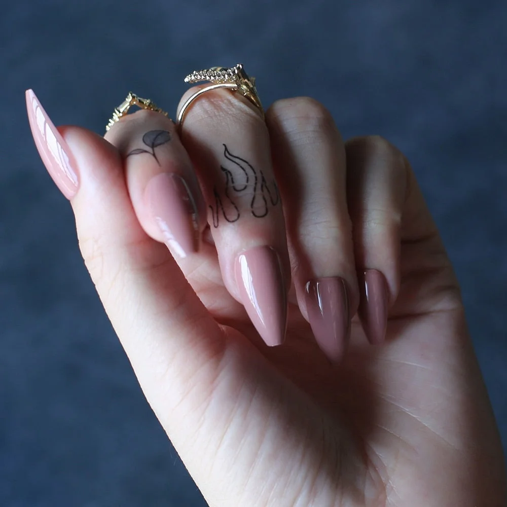 Glossy Coffin Shell Coral Fake nails Reuse Newest Ballet Vanilla False nails Nude gel Exquisite Artificial nail-Nail Inspo