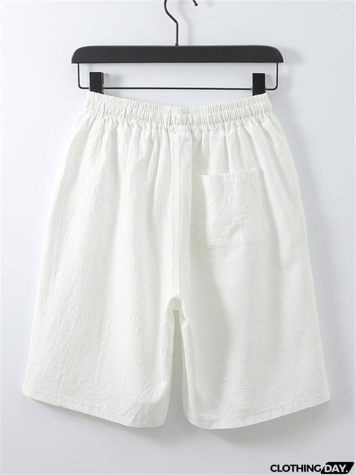 Mens Vintage Loose Linen Casual Short Sleeve T-Shirts+Shorts