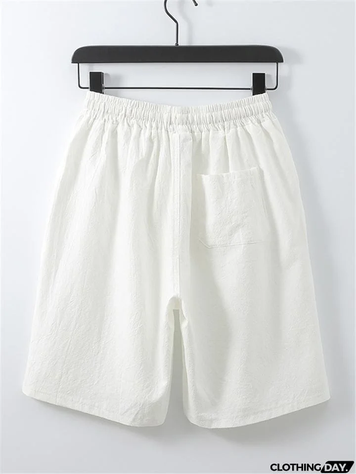 Mens Vintage Loose Linen Casual Short Sleeve T-Shirts+Shorts