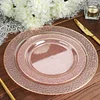 10 Pack | 7.5" Blush / Rose Gold Plastic Dessert or Appetizer Plates With Gold Rim and Hammered Design