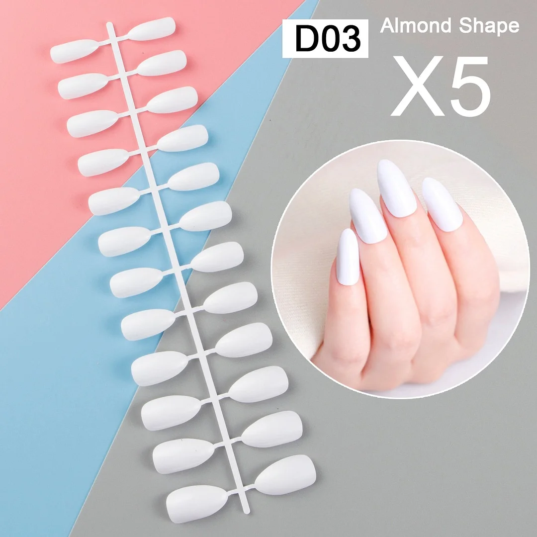 5 Sets/Pack In The Same Color Press On Color False Nail Tips Almond Fake Nail Tips Short Nail Tip Full Cover Nail DIY-Nail Inspo