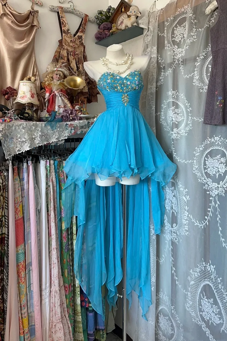 Blue sweetheart neckline short chiffon dress dress