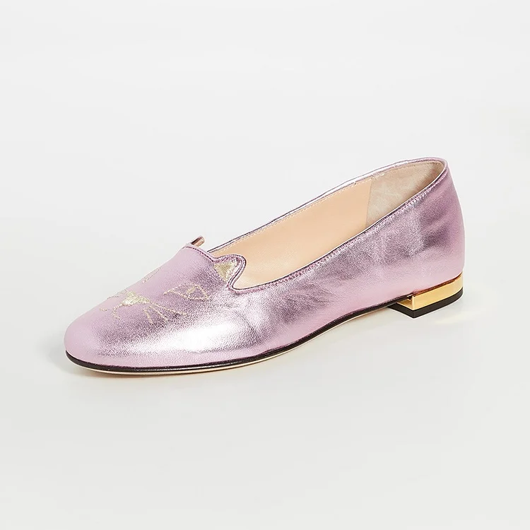 Pink Metallic Kitty Comfortable Flats |FSJ Shoes