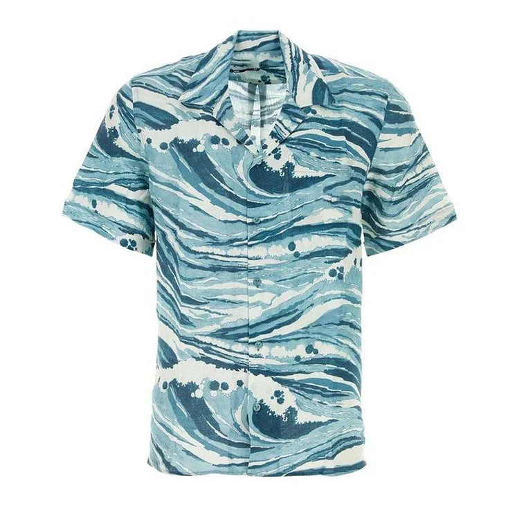 Simpfit Resort-Hemd mit Retro-Wellen-Kunstdruck für Herren