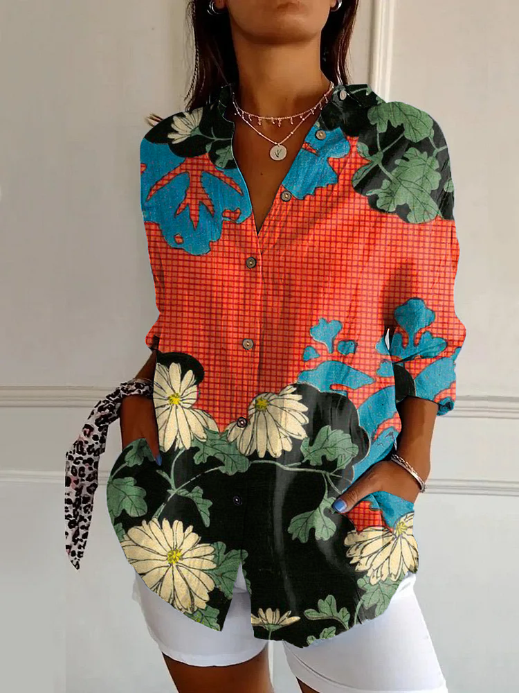 Classic Floral Print Casual Long Sleeve Shirt