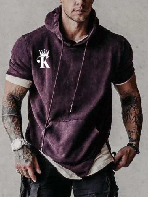 Athleisure Short-Sleeved Printed Hoodie