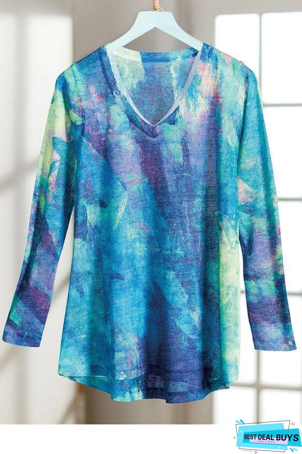 New Top Long Sleeve Print Autumn Fashion V-Neck T-Shirt