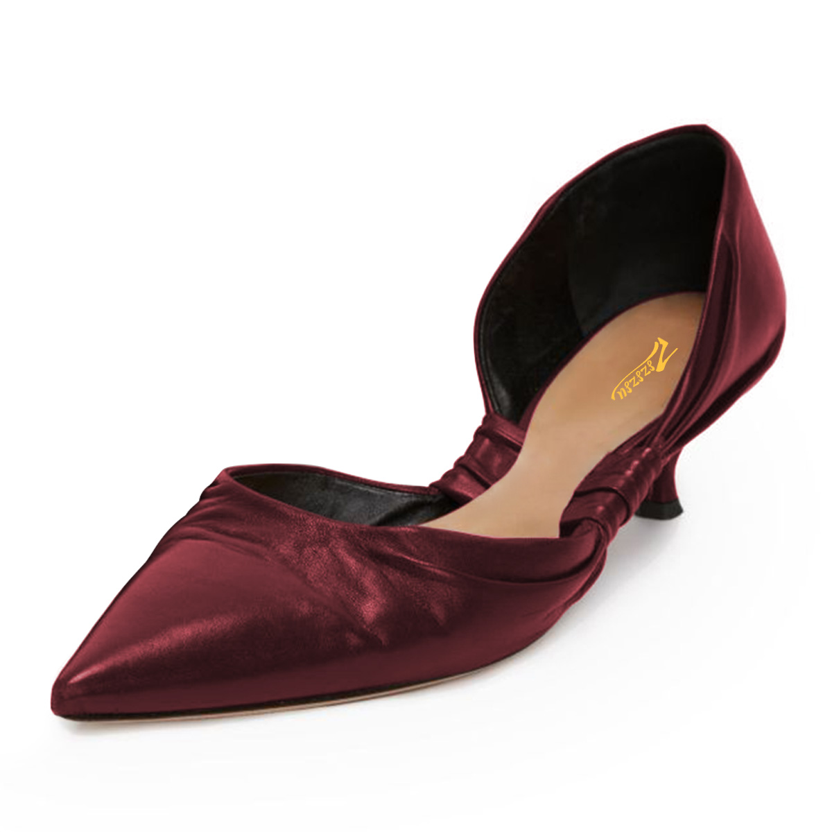 Maroon Pointed Toe Low Kitten Heel Comfy Women's Pumps Shoes Nicepairs