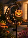 Iron Black Cat Moon Ground Lamp with Auto On/Off Solar-Powered Garden Light