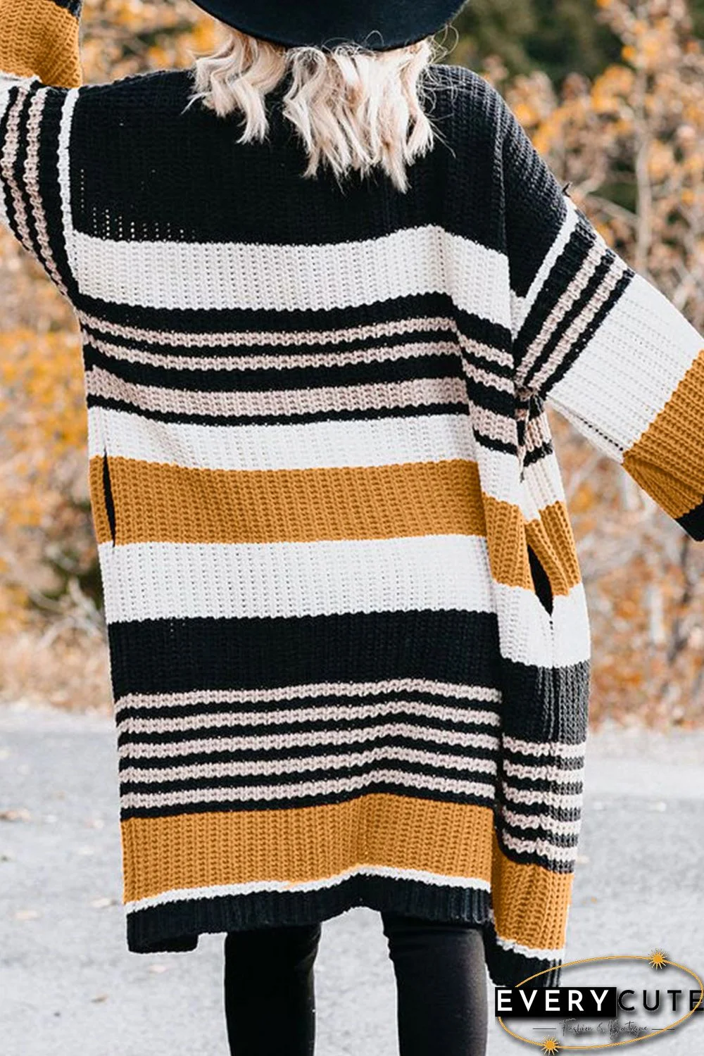 Multicolor Pocketed Novelty Striped Chenille Cardigan