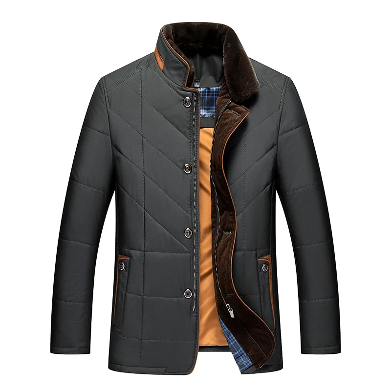 Men's Cotton Jacket Coat Solid Color Standing Collar Coldproof High-end Jacket