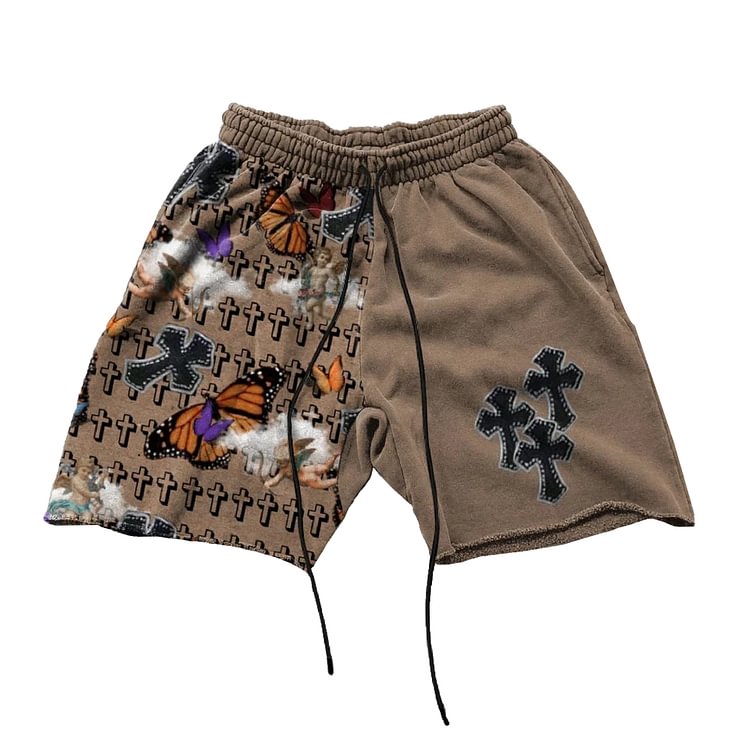Butterfly Retro Cross Print Casual Shorts