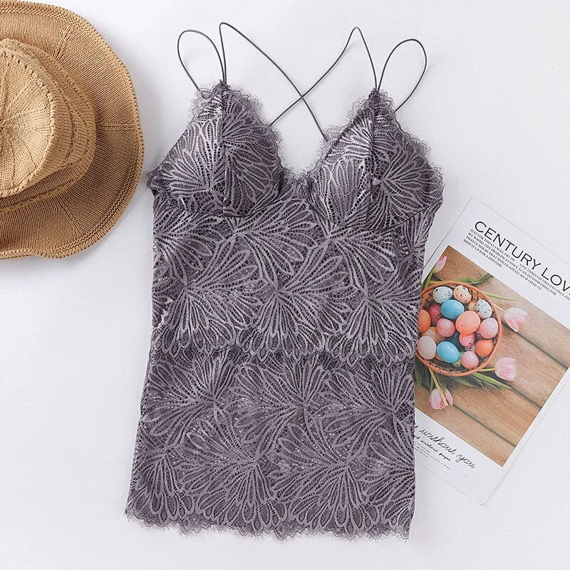 Women Hollow Out Bralette Solid Beauty Back Lace Underwear Sexy Vest Female Add pad Wireless Bra Seamless Lingerie Transparent