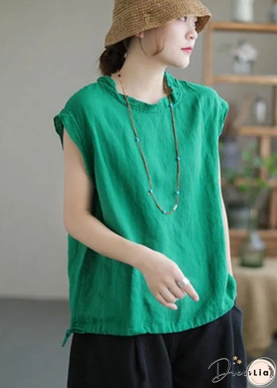 Yellow Drawstring Patchwork Summer Linen Tank Sleeveless
