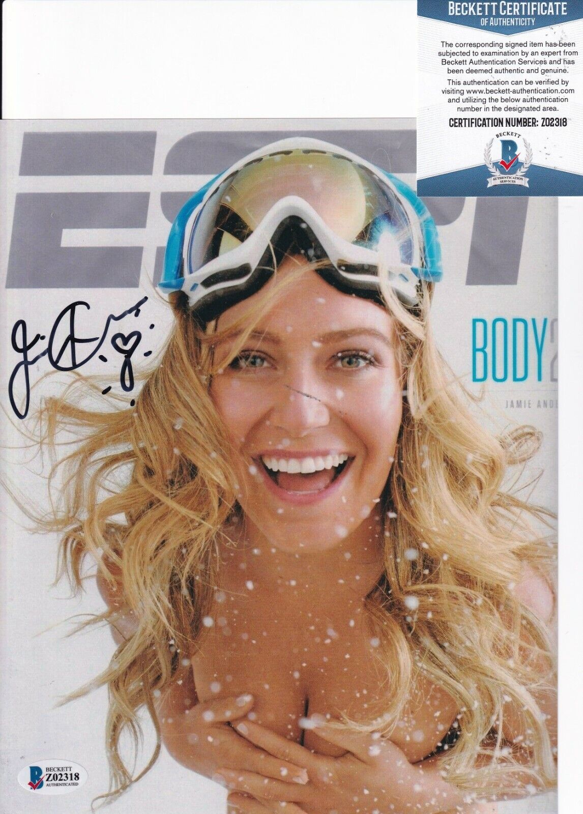 JAMIE ANDERSON signed (U.S SNOWBOARDER) Olympics 8X10 Photo Poster painting BECKETT BAS Z02318