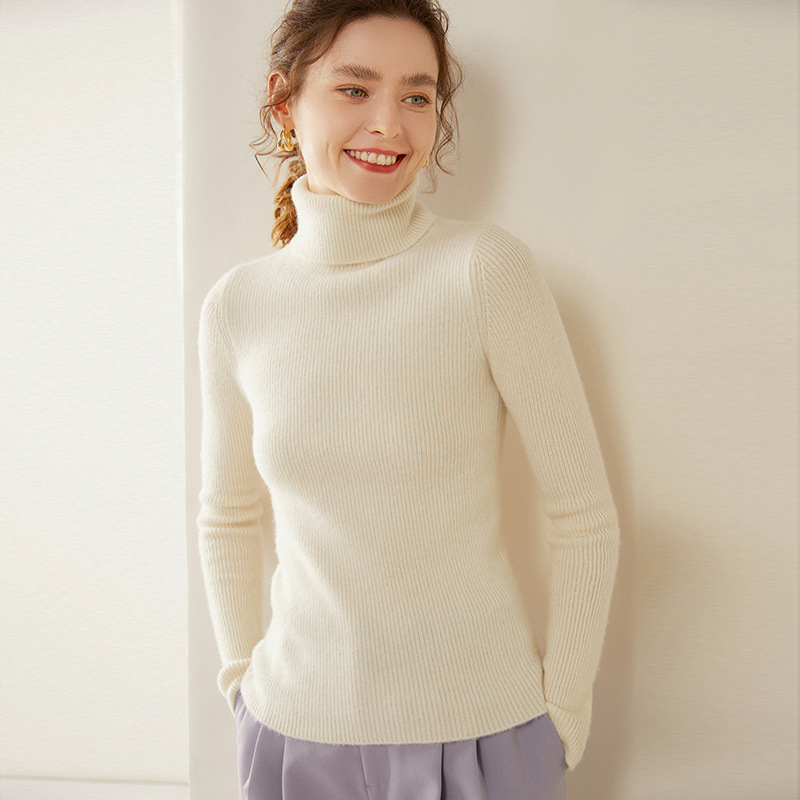Women's Turtleneck Lapel Cashmere Sweater REAL SILK LIFE