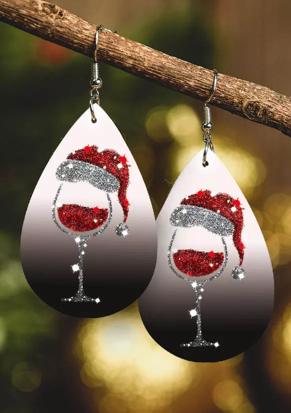 Christmas Hat Wine Glass Gradient Earrings