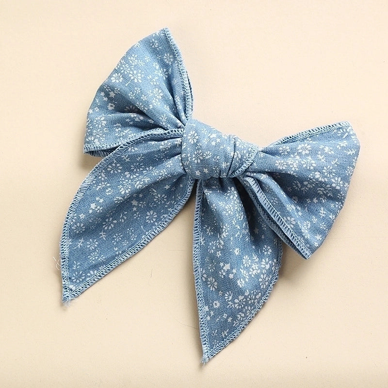Spring New Cotton Print Hairpin Children Girl Bow Ponytail Hairpin