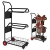 [US Local Warehouse] Rolling Horse Saddle Rack Cart with Storage Basket Saddle Pad Rack Stand 3 Tier Heavy Duty Horse Tack Organizer for Stable Storage Moving Transport Supplies
