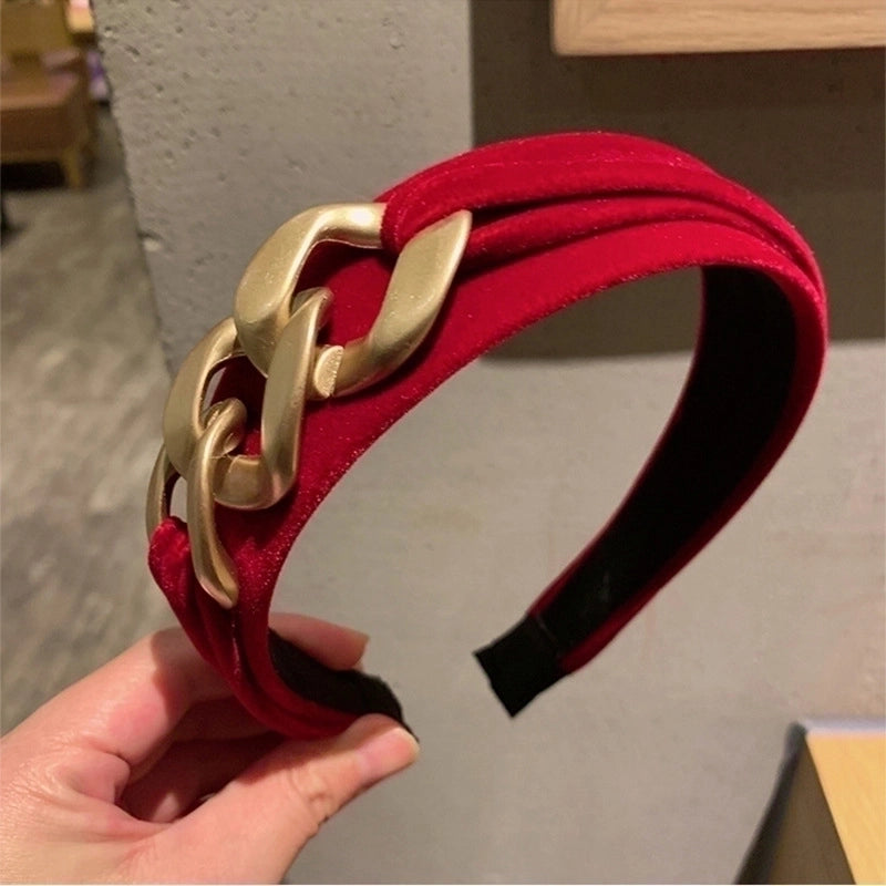 New Velvet Headband Female Retro Temperament Headwear Golden Chain Headband