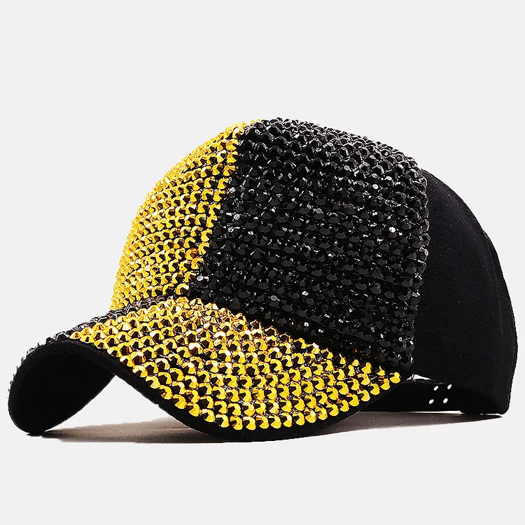 Fashion Colorblock Rhinestone Baseball Cap-Yellow