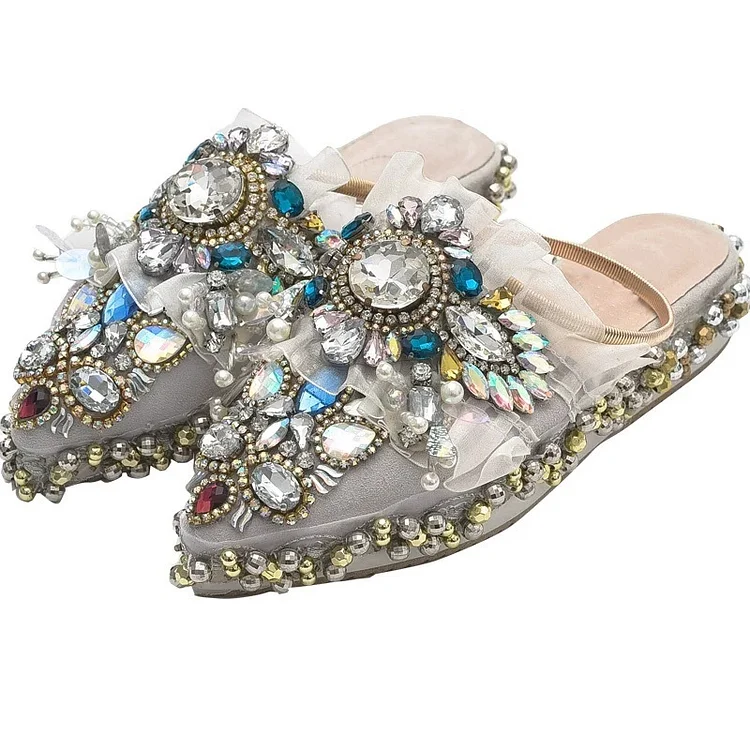 Grey Rhinestone Jeweled Sandals Platform Sandals |FSJ Shoes