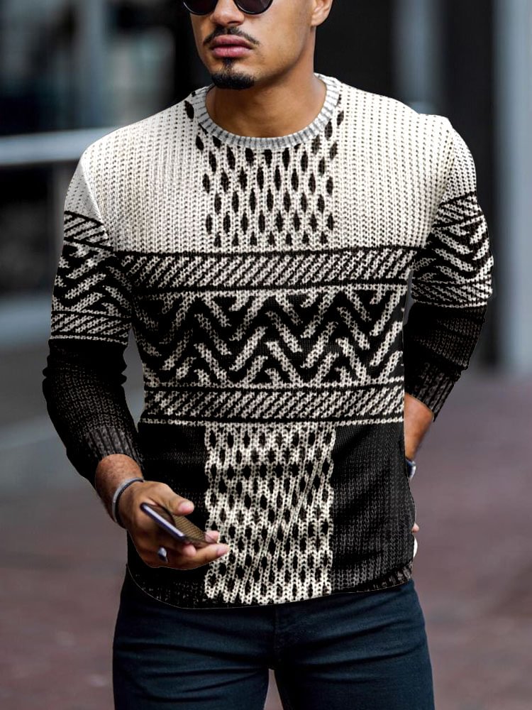 FASHION CASUAL MEN'S PULLOVER ROUND NECK KNITTED SWEATER