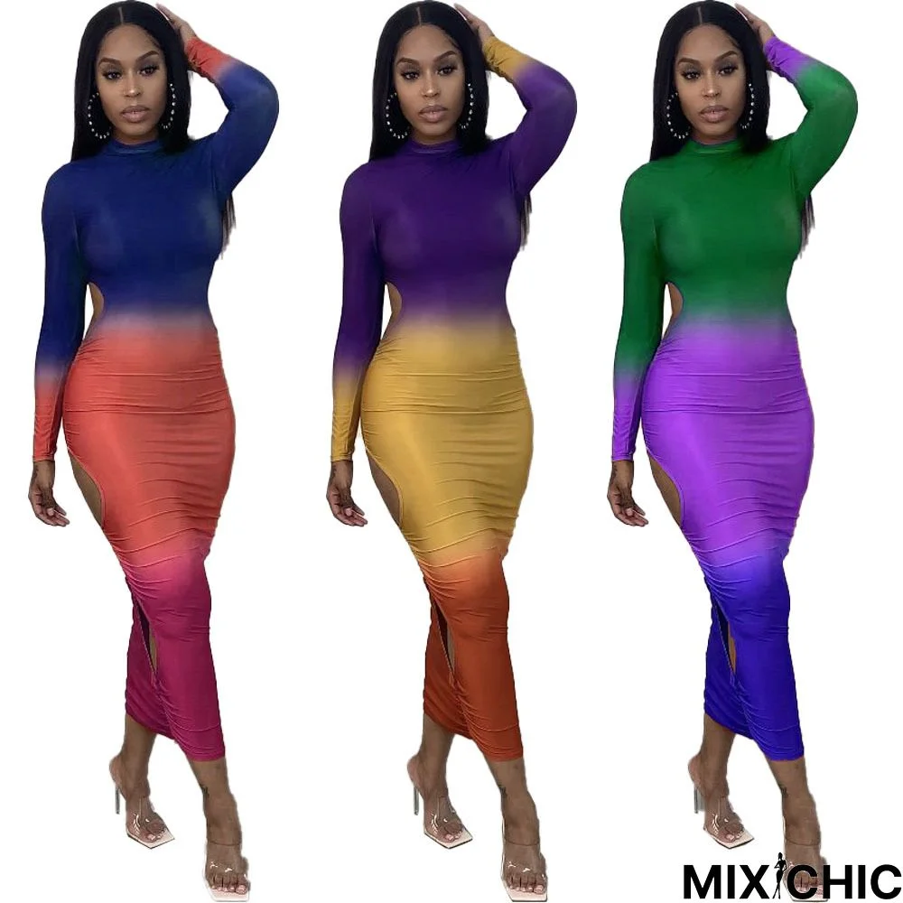 Sexy Gradient Nightclub Casual Long-sleeved Dress