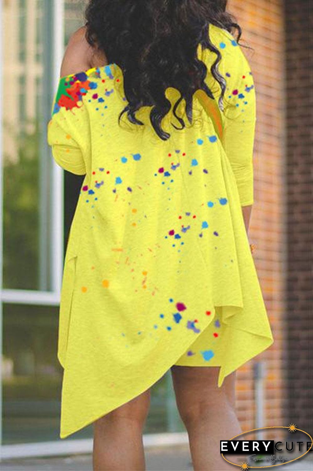 Fashion Print Asymmetrical Oblique Collar Shorts Set