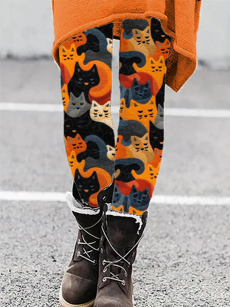 Wool Felted Cute Cat Cozy Leggings
