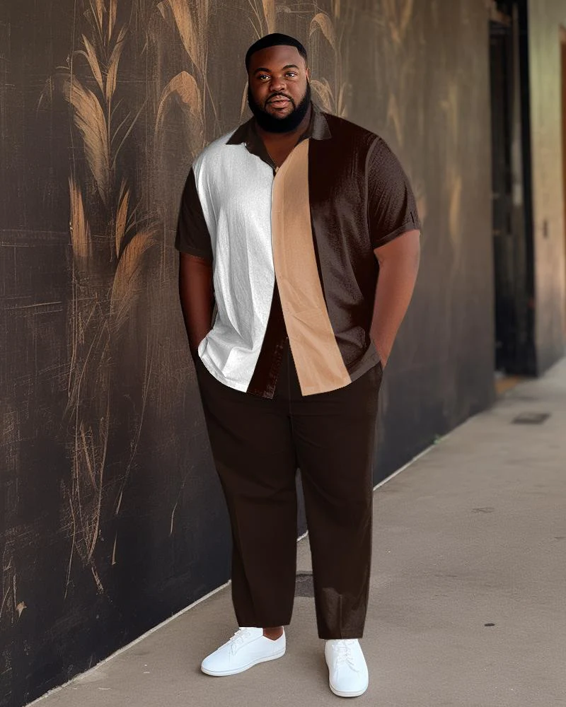 Men's Colorblock Print Plus Size Short Sleeve Walking Suit
