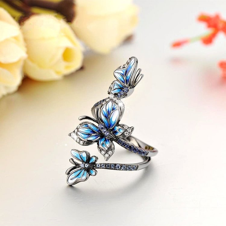 Blue Crystal Butterfly Ring