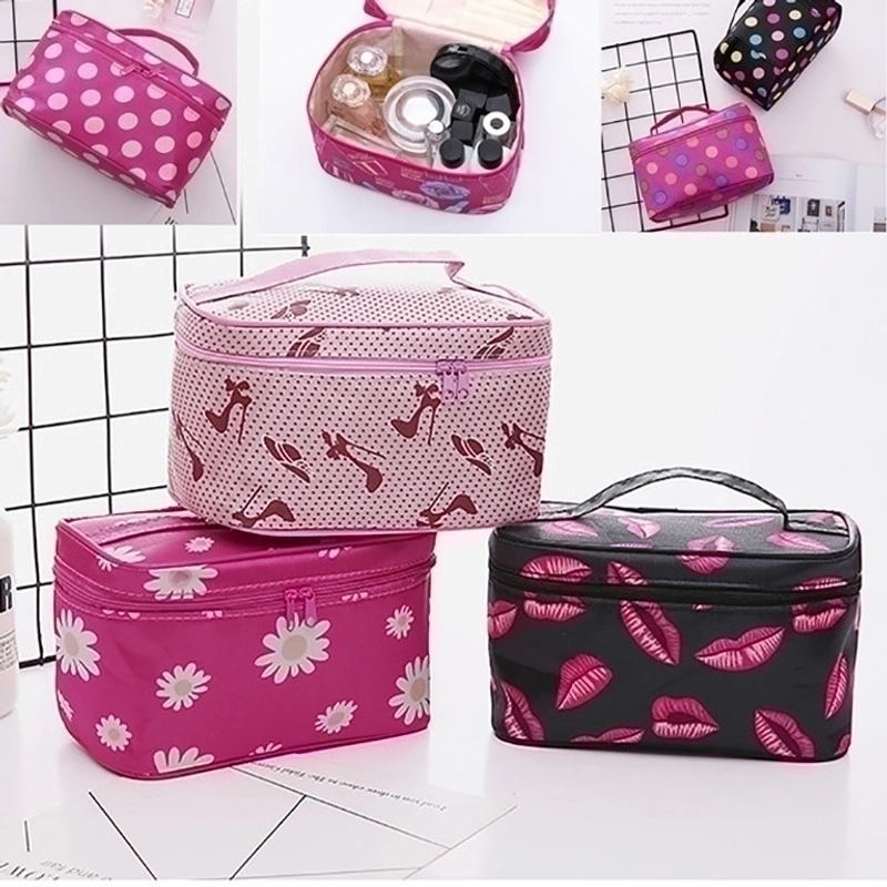 3 Pieces Vintage Style Round Dots Polyester Sewing Thread Square Makeup Bags