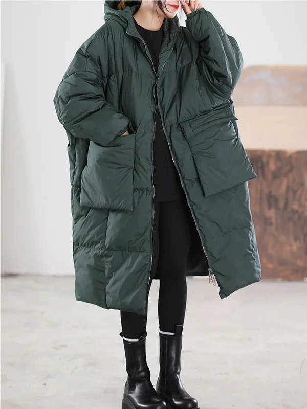 Loose Solid Color Long Sleeve Hooded Coat