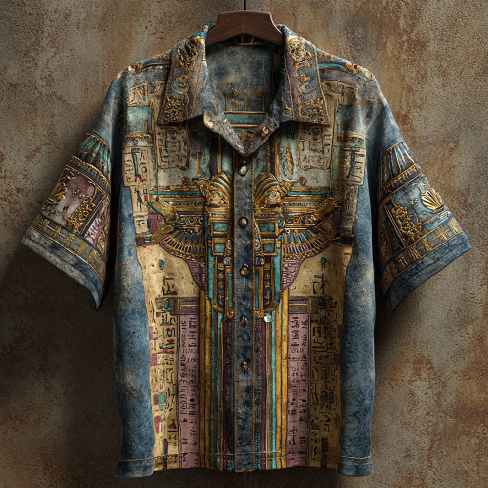 Comstylish Egyptian Mysterious Letter Print Vintage Short-sleeved Shirt