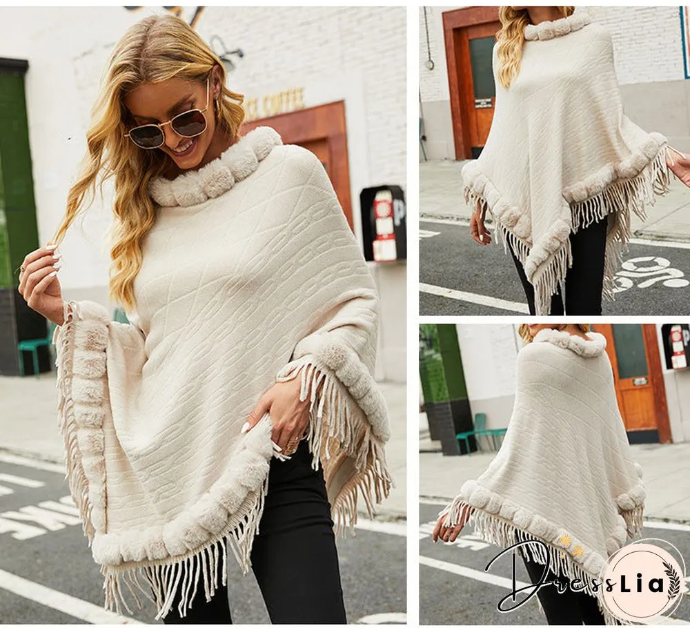 Round Neck Poncho Solid Color Cape Shawls