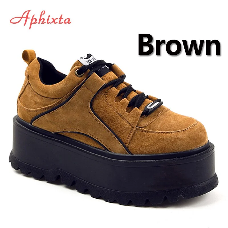 Aphixta Platform Lace-up Ankle Winter Shoes Women Boots High Quality Height Increasing Ladies Shoes Cow Suede Fashion Thick Boot