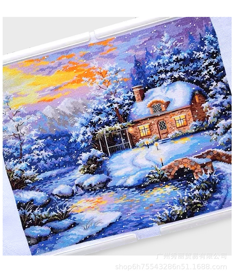 Winter Snow House 11CT Pre-stamped Canvas(50*60cm) Cross Stitch(backstitch)