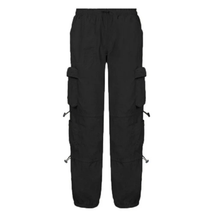 Sweetown Gray Solid Hippie Y2K Sweatpants Drawstring Low Waist Casual Baggy Joggers Women Patchwork Pockets Black Cargo Pants