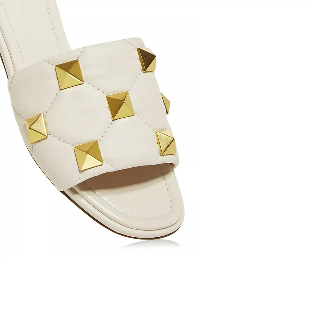 Women's Roman Stud Quilted Slide Sandals White-vocosishoes
