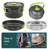 Camping Cookware Mess Kit Serves for 2-3 Person for Hiking Picnic (Green)