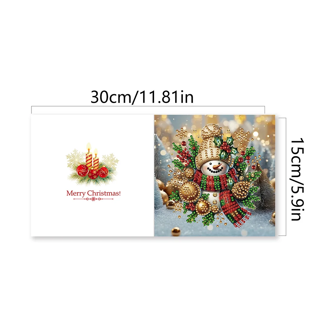 6pcs DIY Christmas Snowman DIY Diamond Painting Greeting Card for Friends Family Gift【With White Envelope】